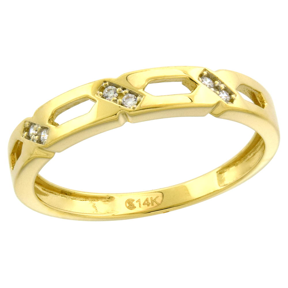 14k Yellow Gold Cubic Zirconia Wedding Band for Women Criss Cross 3mm wide, size 5-10