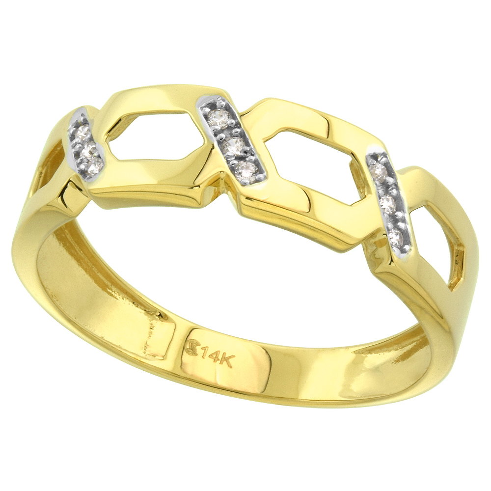 14k Yellow Gold Cubic Zirconia Wedding Band for Men Criss Cross 6mm wide, size 8-14
