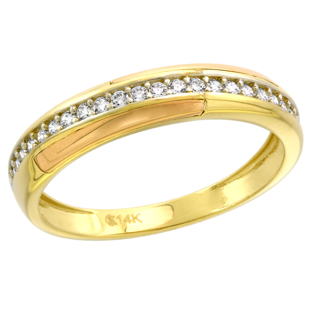 14k Tricolor Gold Cubic Zirconia Eternity Wedding Band for Women Channel Set 3mm wide, size 5-10