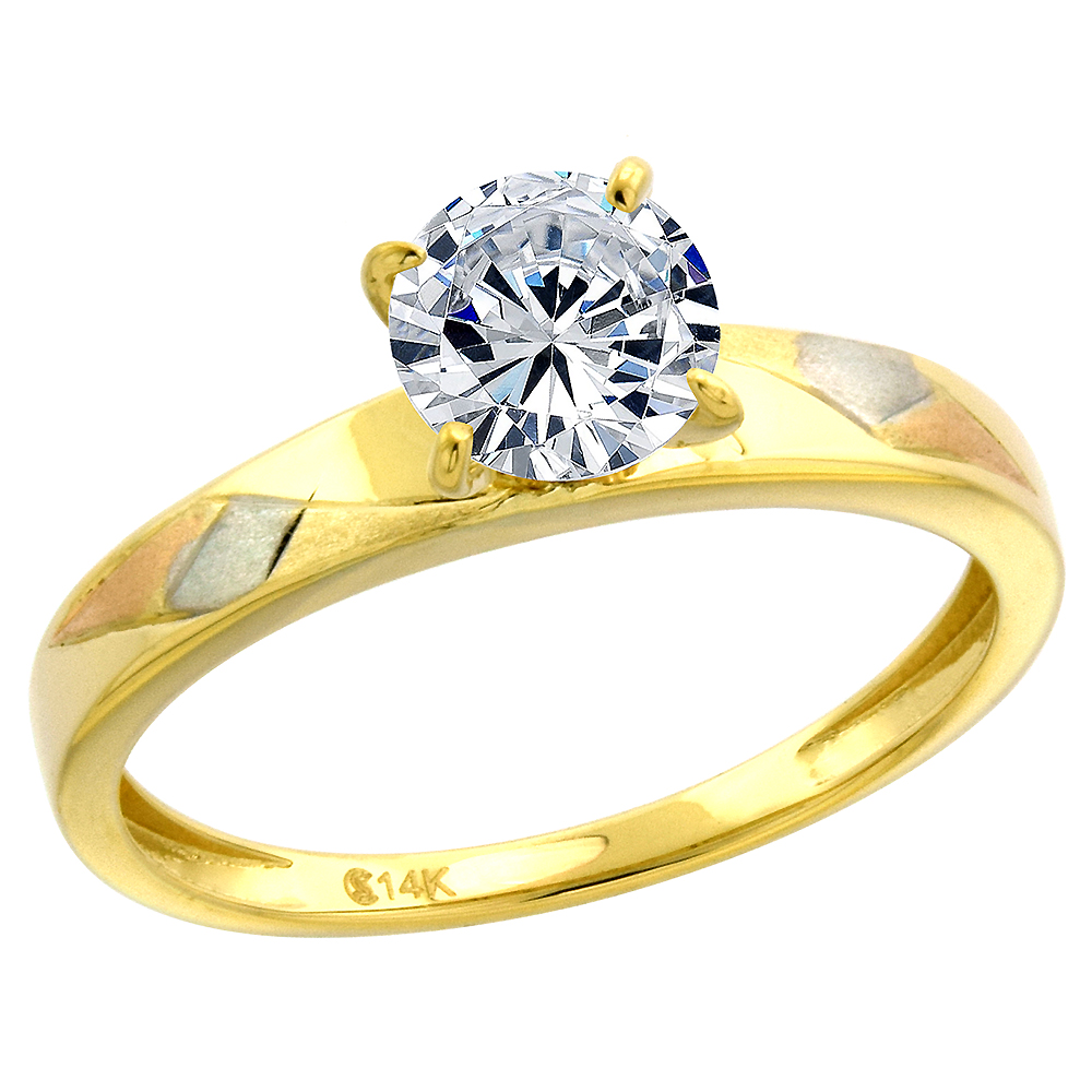 14k Yellow Gold Cubic Zirconia Ladies Solitaire Engagement Ring Round 7mm Brilliant cut, size 5-10
