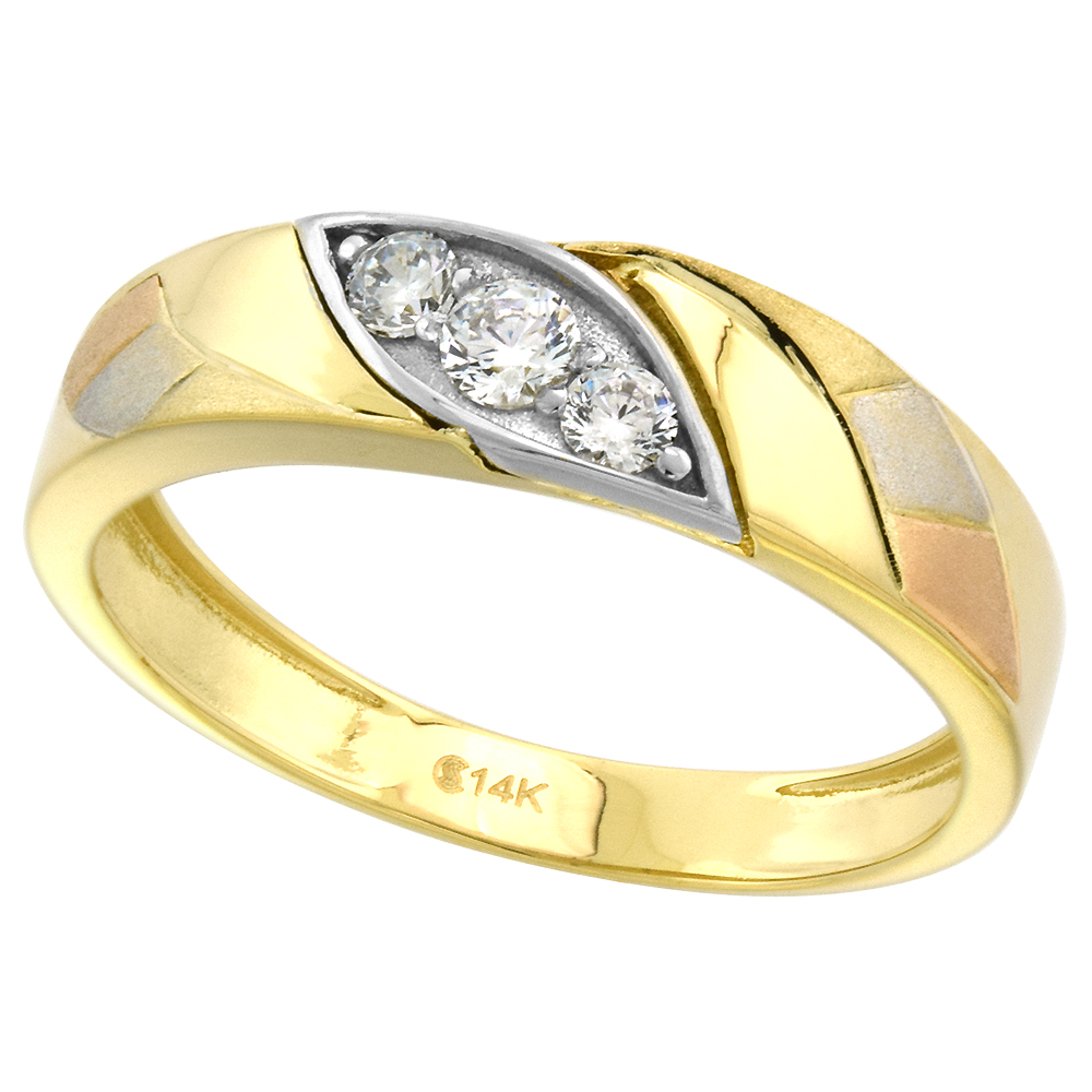 14k Yellow Gold Cubic Zirconia Wedding Band for Men Marquise 5mm wide, size 8-14