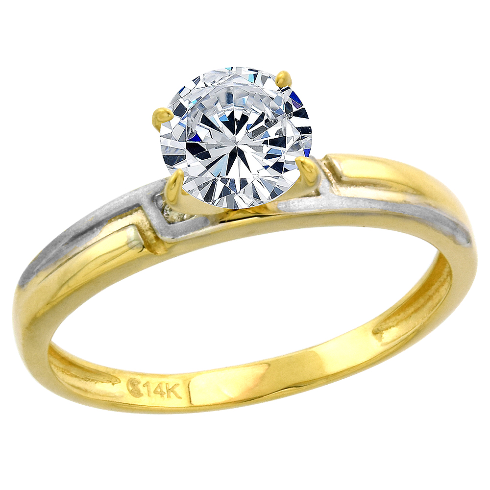14k Yellow Gold Cubic Zirconia Ladies Solitaire Engagement Ring Round 7mm Brilliant cut, size 5-10