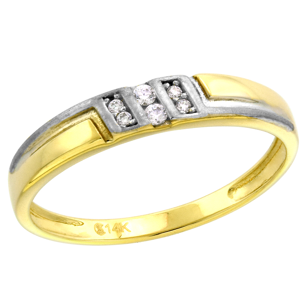 14k Yellow Gold Cubic Zirconia Wedding Band for Women 3 Row Channel Set 3mm wide, size 5-10