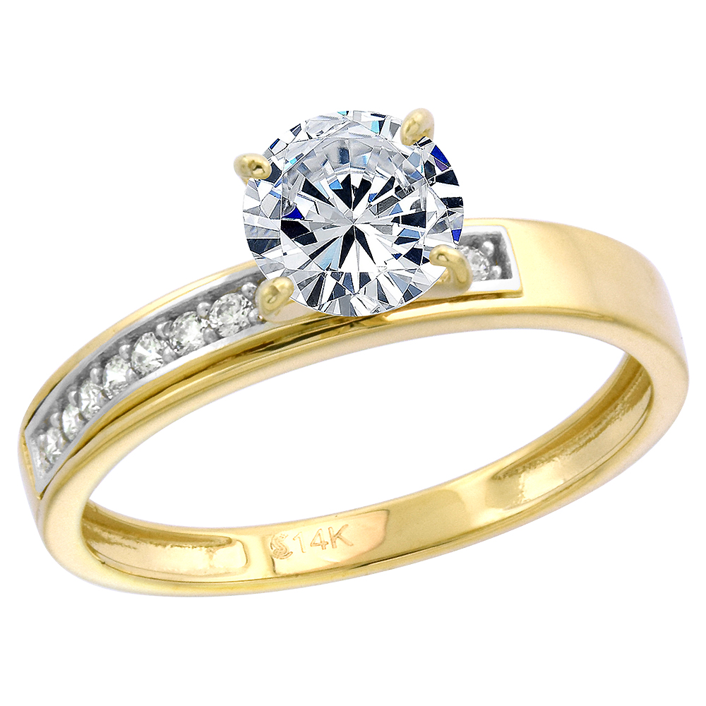 14k Yellow Gold Cubic Zirconia Ladies Solitaire Engagement Ring Round Brilliant cut 7mm size 5-10