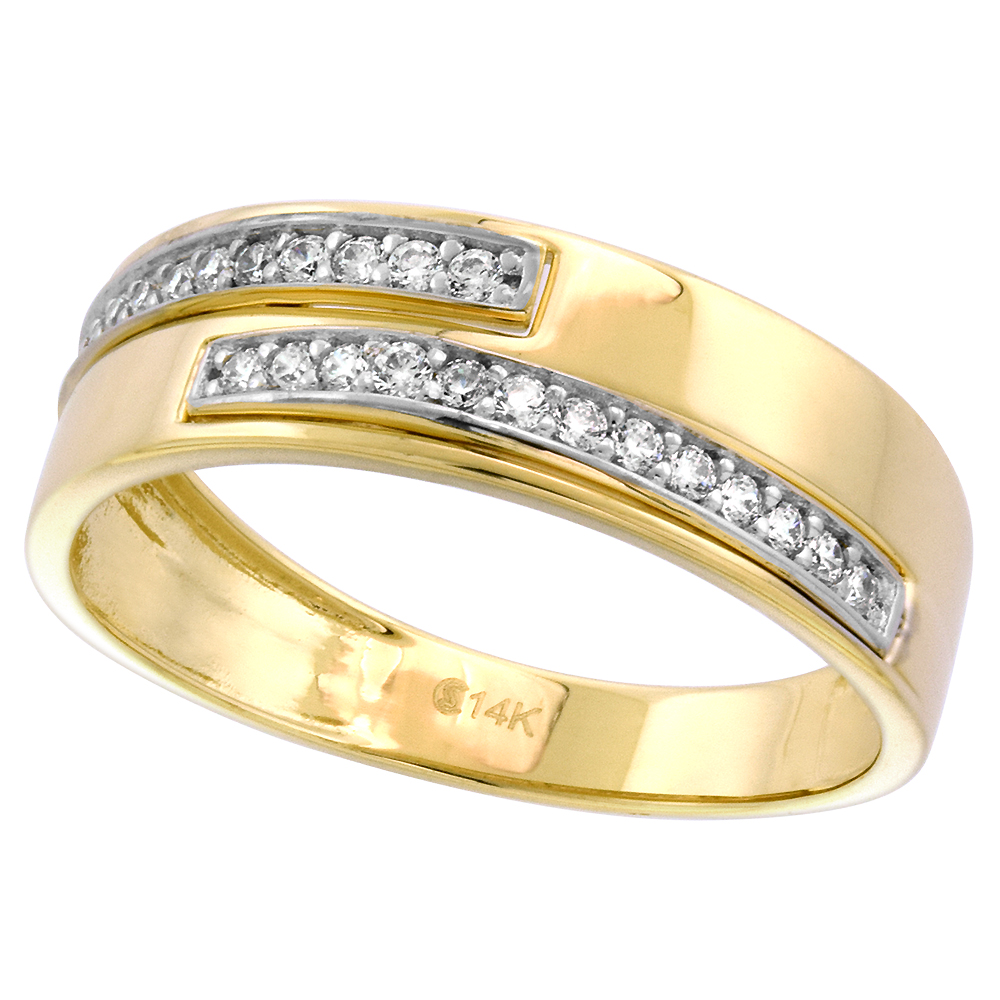 14k Yellow Gold Cubic Zirconia Double row Half Eternity Wedding Band for Men 5mm wide, size 8-14