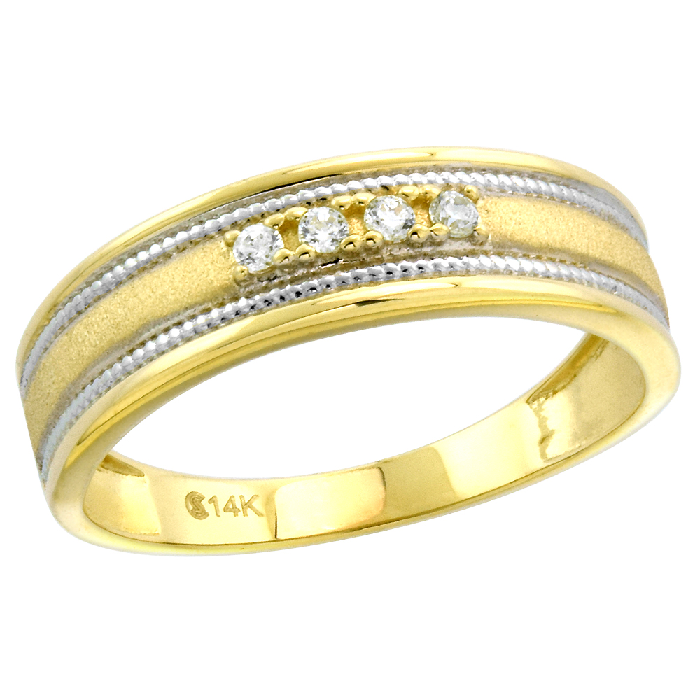 14k Yellow Gold Cubic Zirconia Wedding Band for Women Brushed Center Rope Edge 5mm, size 5-10