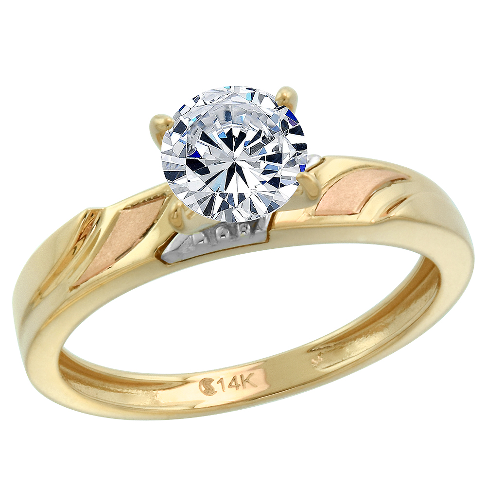 14k Yellow Gold Cubic Zirconia Ladies Solitaire Engagement Ring Round Brilliant cut 7m, size 5-10