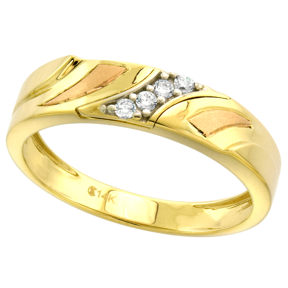 14k Yellow Gold 4-Stone Cubic Zirconia Wedding Band for Men 5mm wide, size 8-14