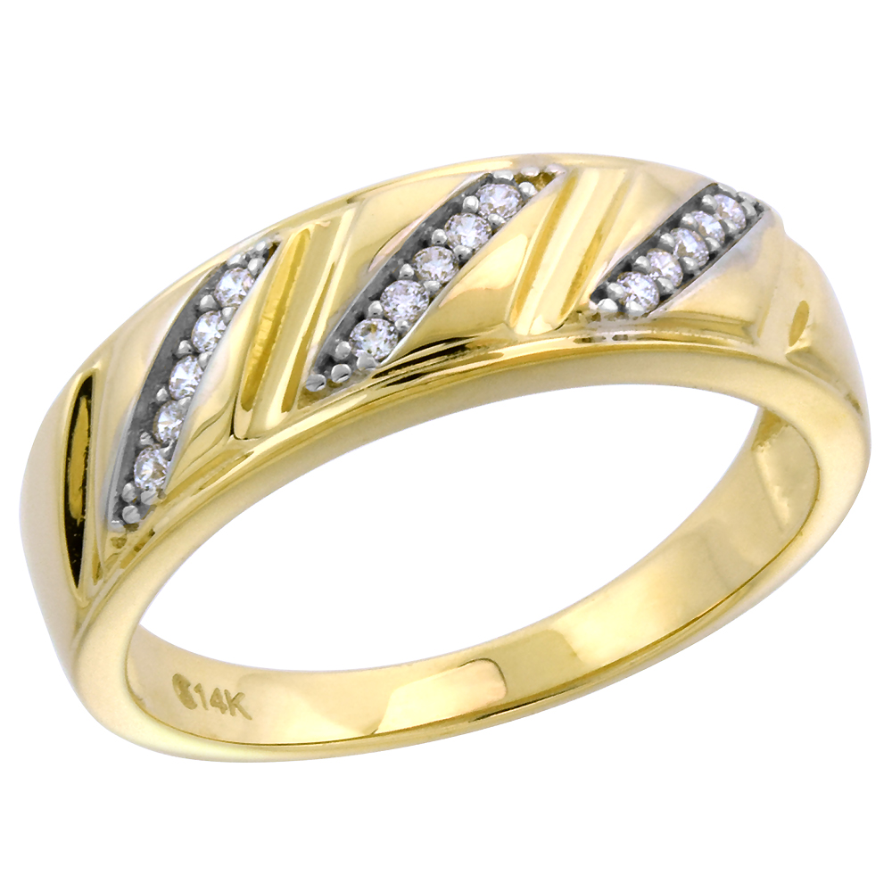 14k Yellow Gold Cubic Zirconia Wedding Band for Women 5mm Slanted Stripes, size 5-10