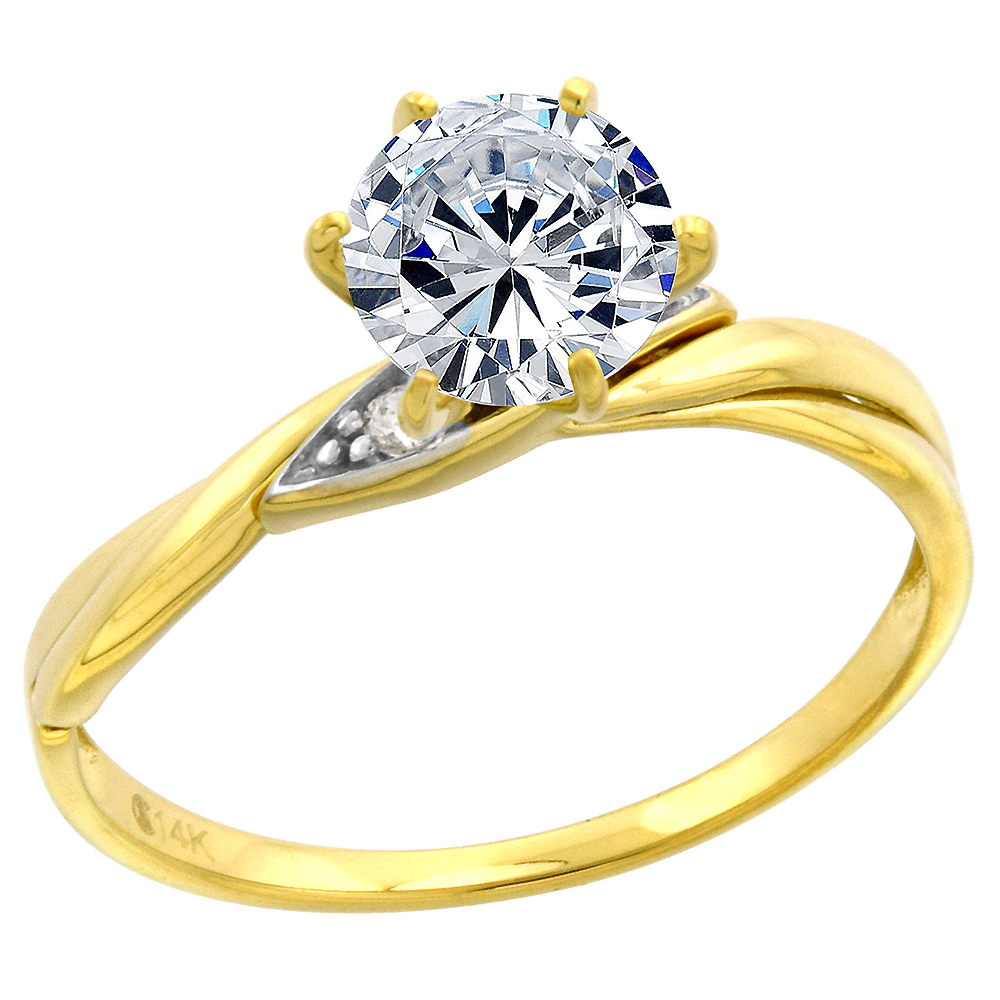 14k Yellow Gold Cubic Zirconia Ladies Solitaire Engagement Ring Round 7mm Brilliant cut, size 5-10