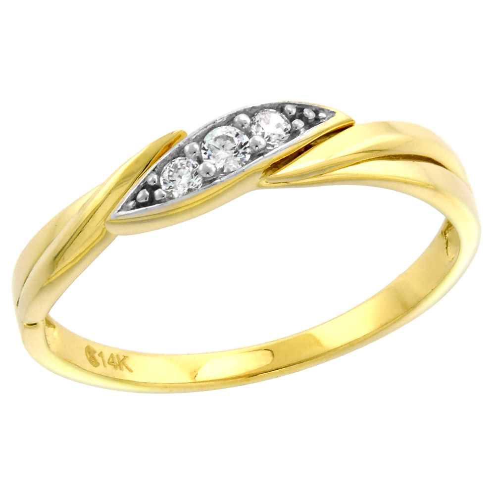14k Yellow Gold Cubic Zirconia Dainty Wedding Band for Women 3mm wide, size 5-10
