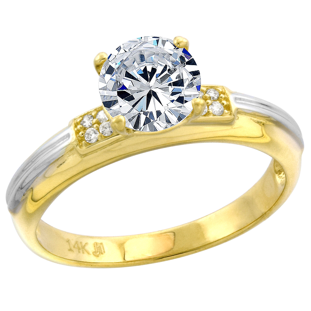 2-Tone 14k Gold 2-row Bar CZ Ladies Solitaire Engagement Ring Round Brilliant cut 7mm size 5-10