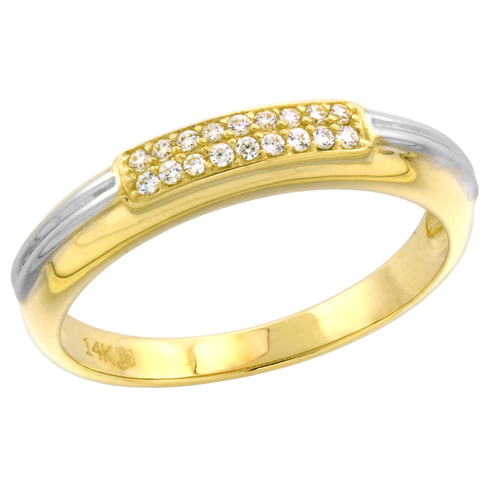 2-Tone 14k Gold 2-row Bar Cubic Zirconia Wedding Band for Women 4mm, size 5-10