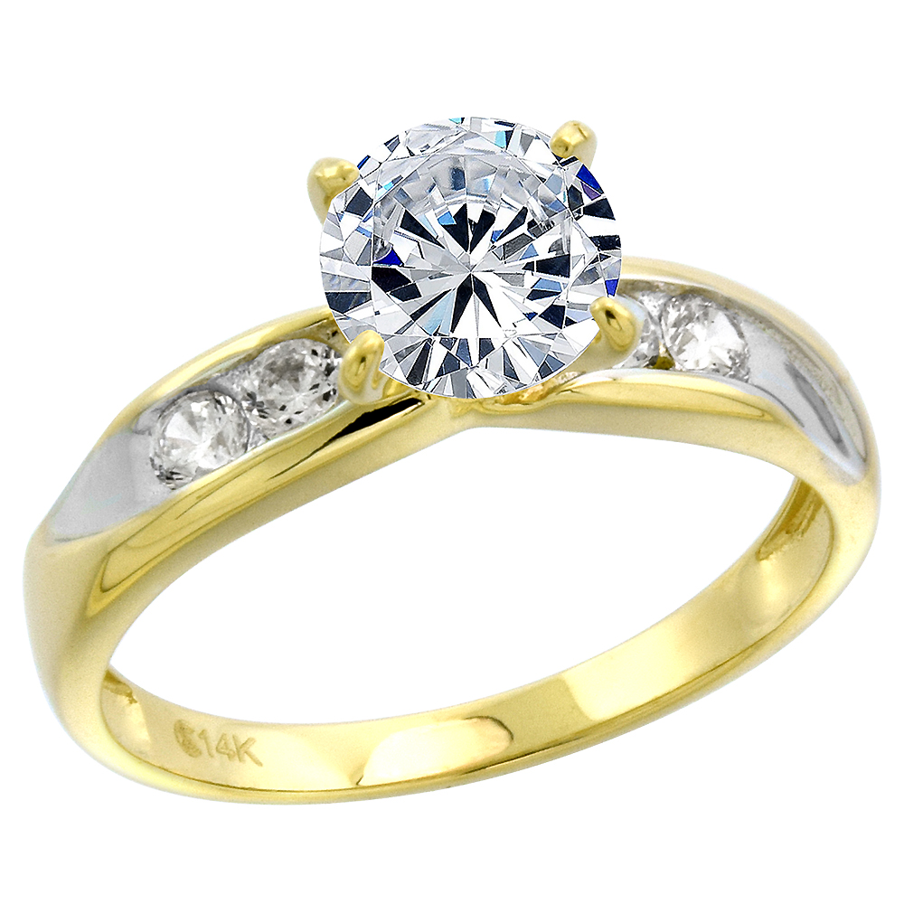 14k White & Yellow Gold Cubic Zirconia Ladies Solitaire Engagement Ring Round Brilliant cut 7mm size 5-10