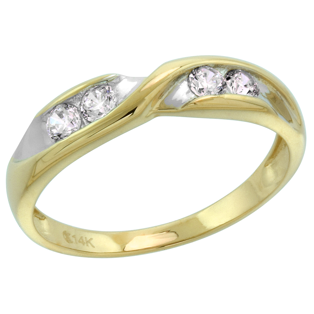 14k White & Yellow Gold Cubic Zirconia Wedding Band for Women 4-Stone 4mm, size 5-10