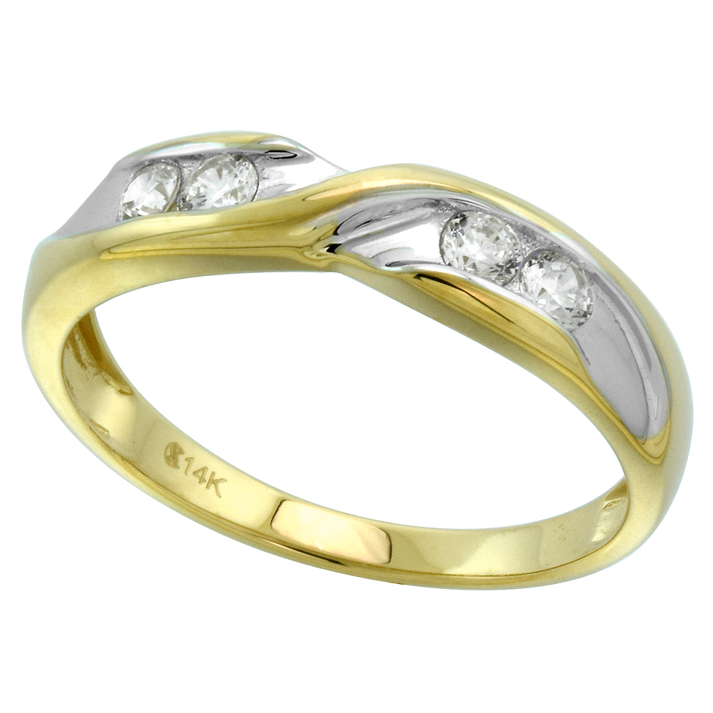 14k White & Yellow Gold Cubic Zirconia Wedding Band for Men 4-Stone 5mm, size 8-14