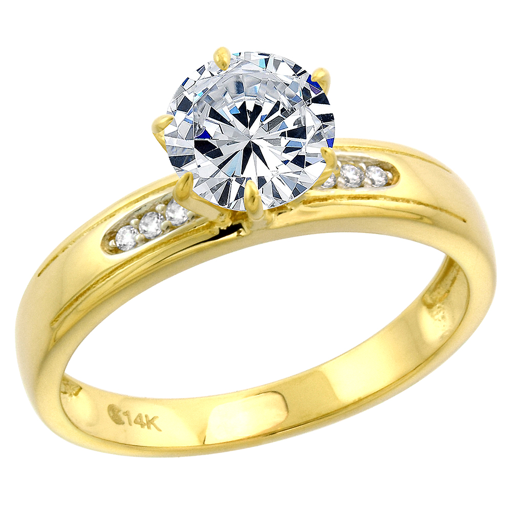 14k Yellow Gold Cubic Zirconia Ladies Solitaire Engagement Ring Round Brilliant cut 7mm size 5-10