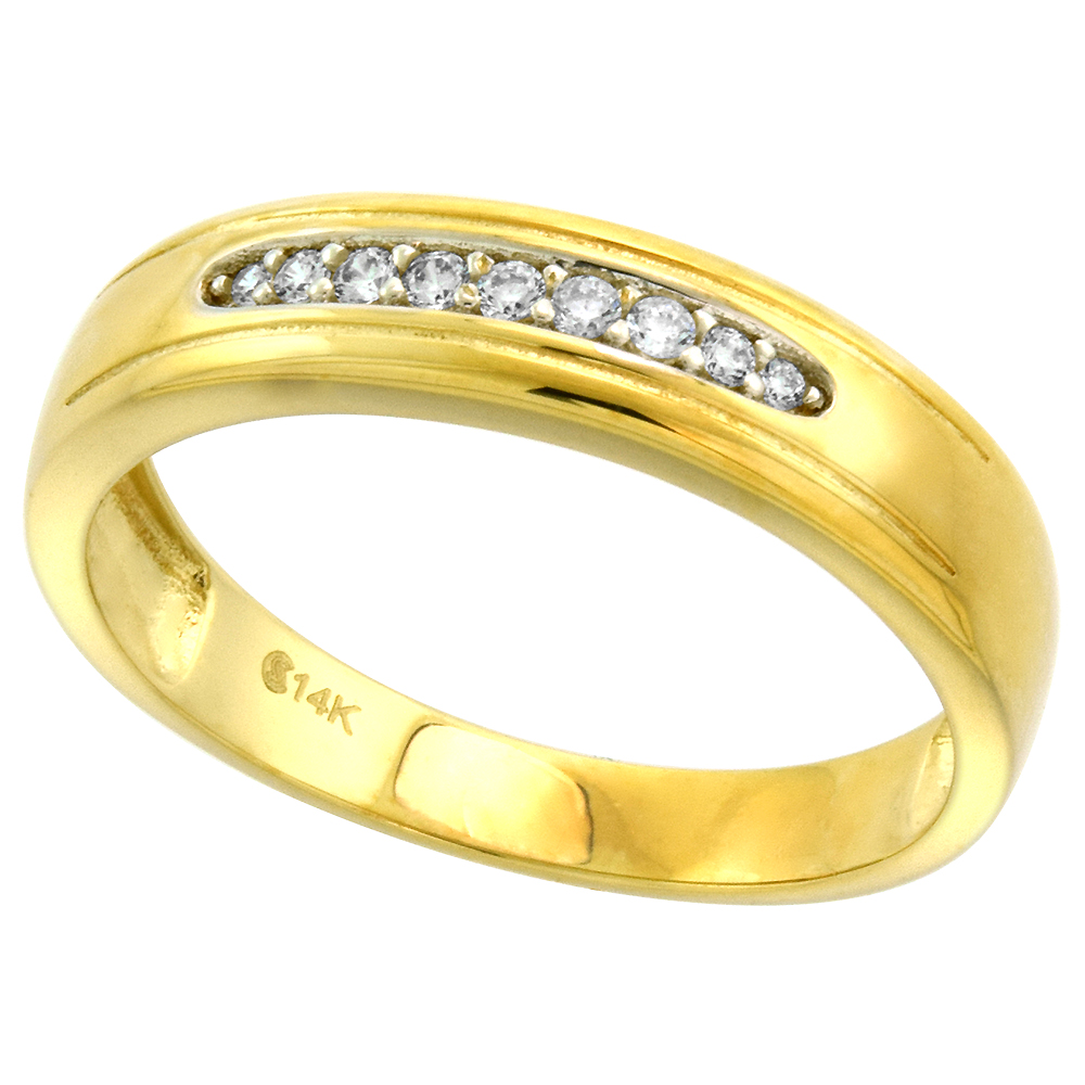 14k Yellow Gold Cubic Zirconia Wedding Band for Men 5mm Channel Set, size 8-14