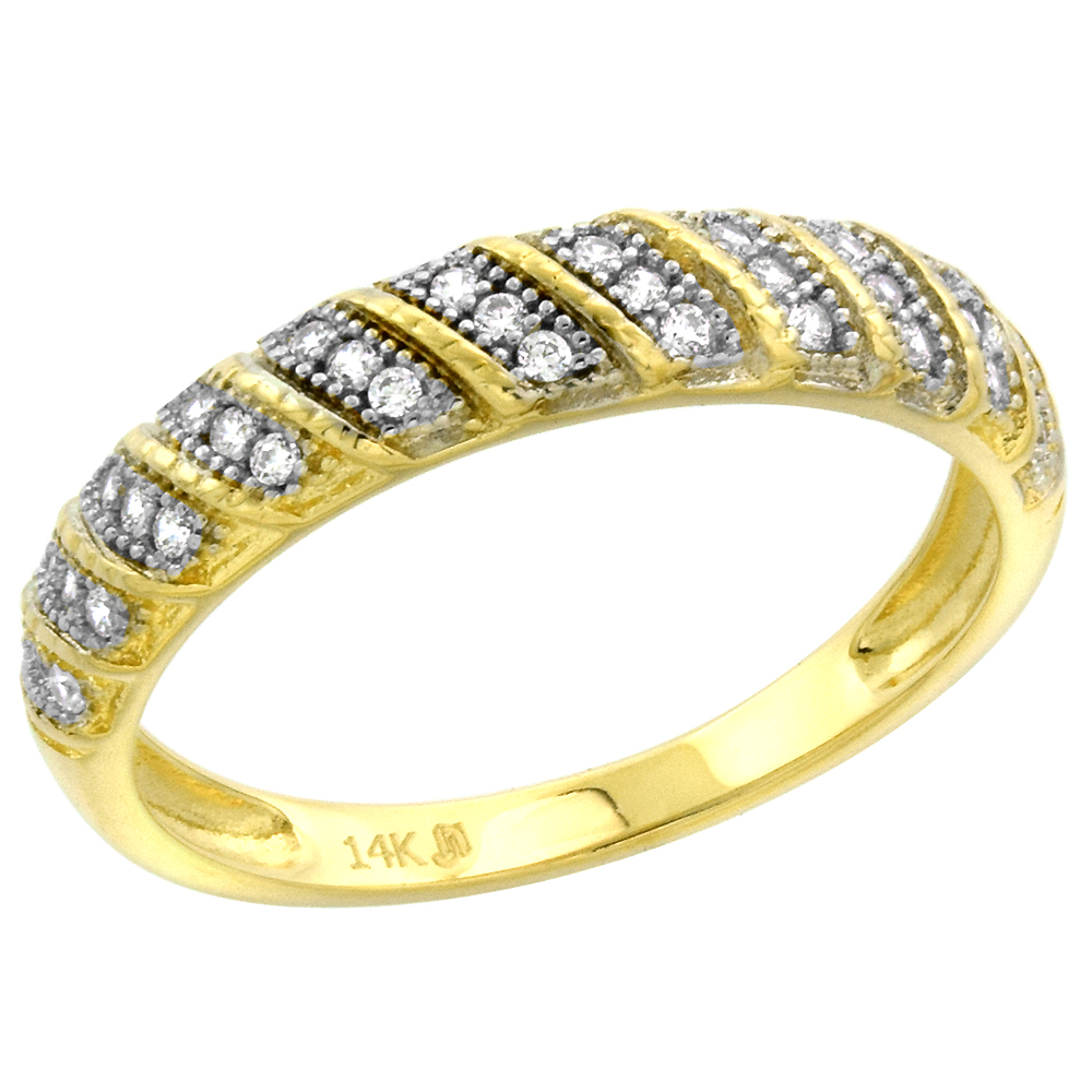 14k Yellow Gold Cubic Zirconia Wedding Band for Women 3mm Multi Stripes Pave, size 5-10