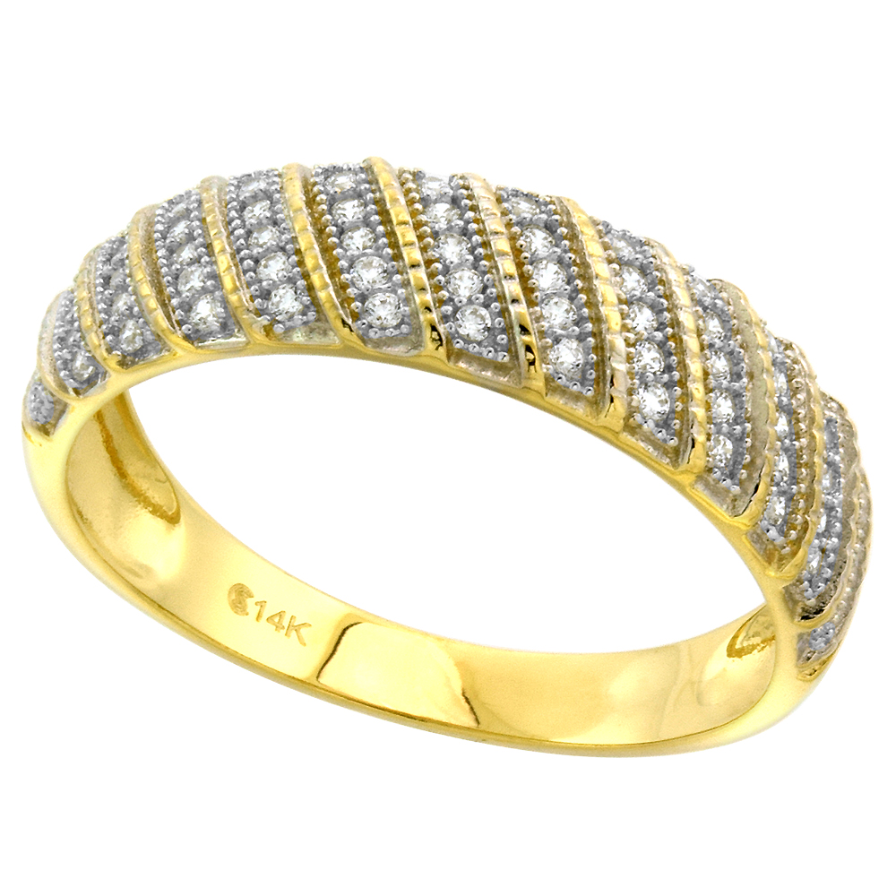 14k Yellow Gold Cubic Zirconia Wedding Band for Men 6mm Multi Stripes Pave, size 8-14