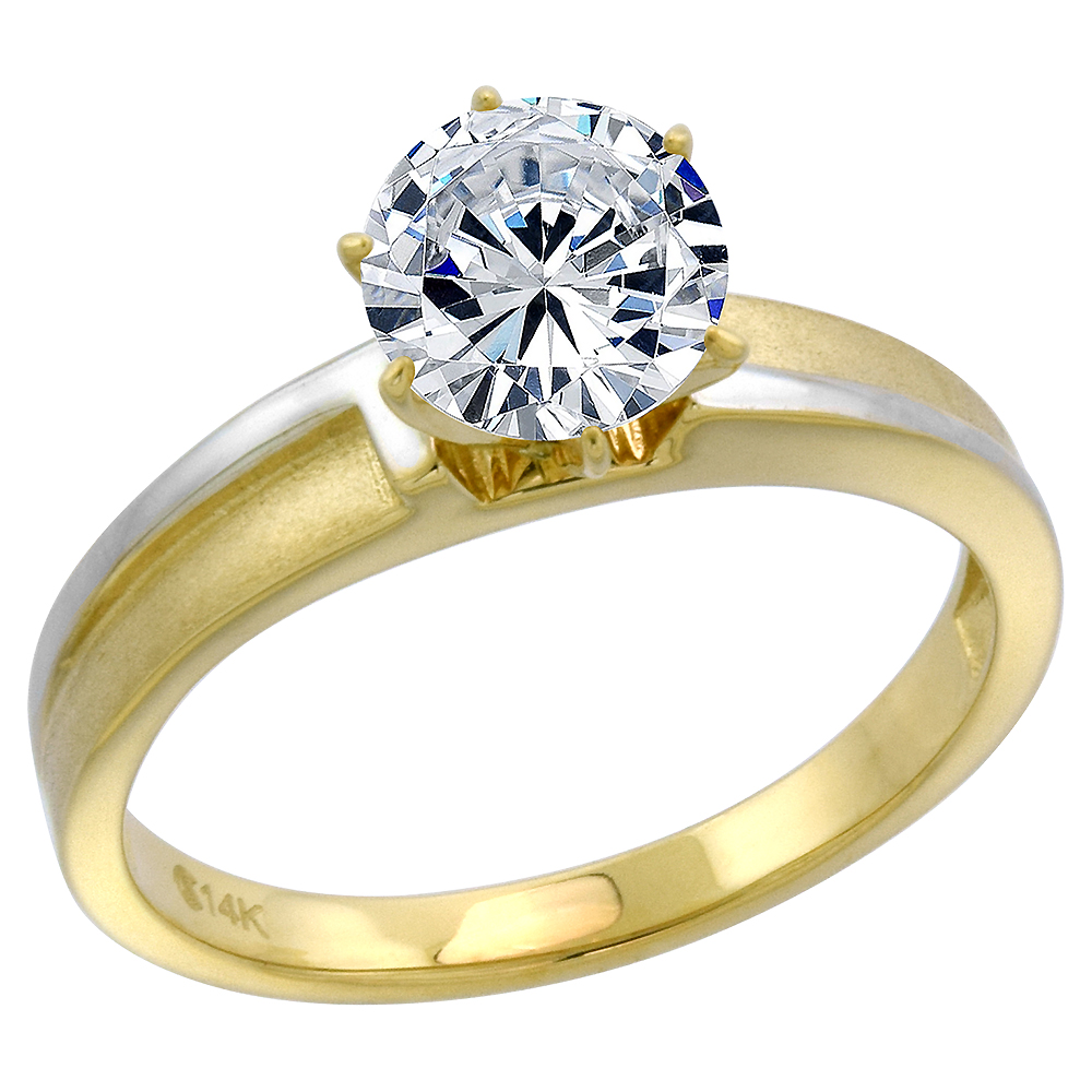 14k Yellow Gold Cubic Zirconia Ladies Solitaire Engagement Ring Round Brilliant cut 7mm size 5-10