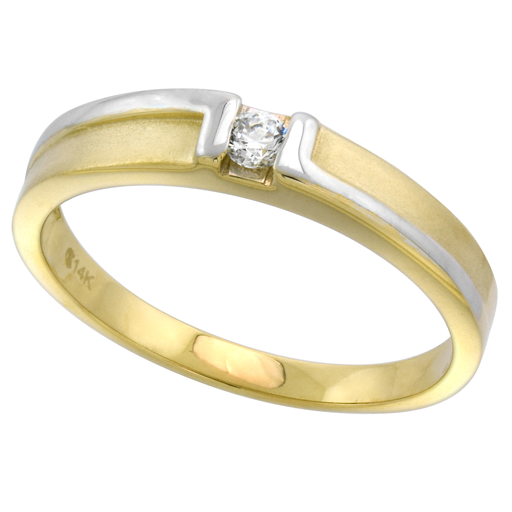 14k Yellow Gold Tension Mount Cubic Zirconia Wedding Band for Men 6mm wide, size 8-14