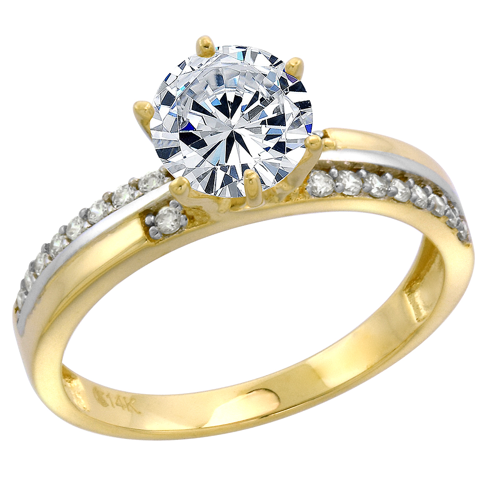 14k Yellow Gold CZ Ladies Solitaire Engagement Ring White Gold Center Round Brilliant cut 7mm size 5-10