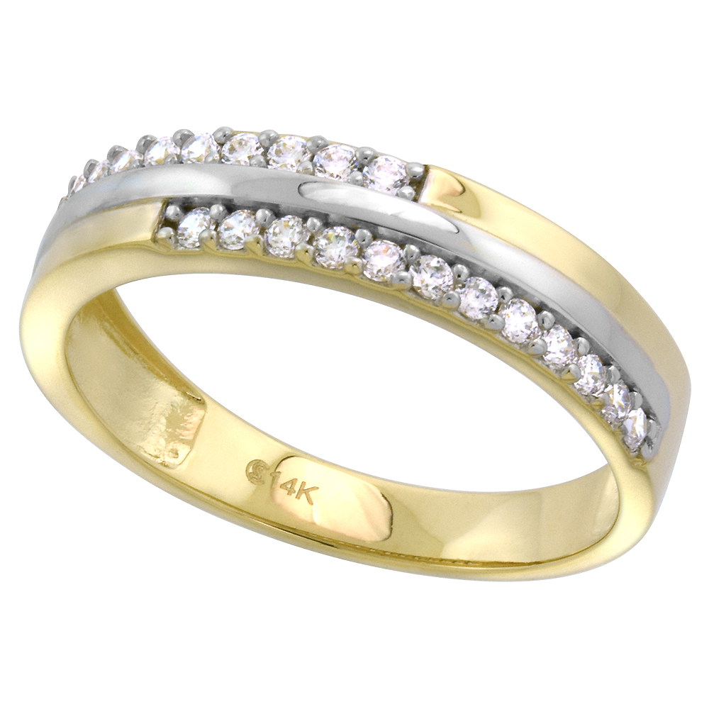 14k Yellow Gold Cubic Zirconia Wedding Band for Men 5mm White Gold Center Stripe, size 8-14