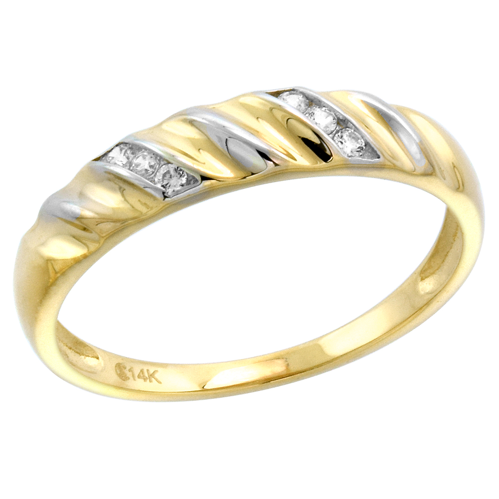 14k Yellow Gold Cubic Zirconia Wedding Band for Women Groove 4mm, size 5-10