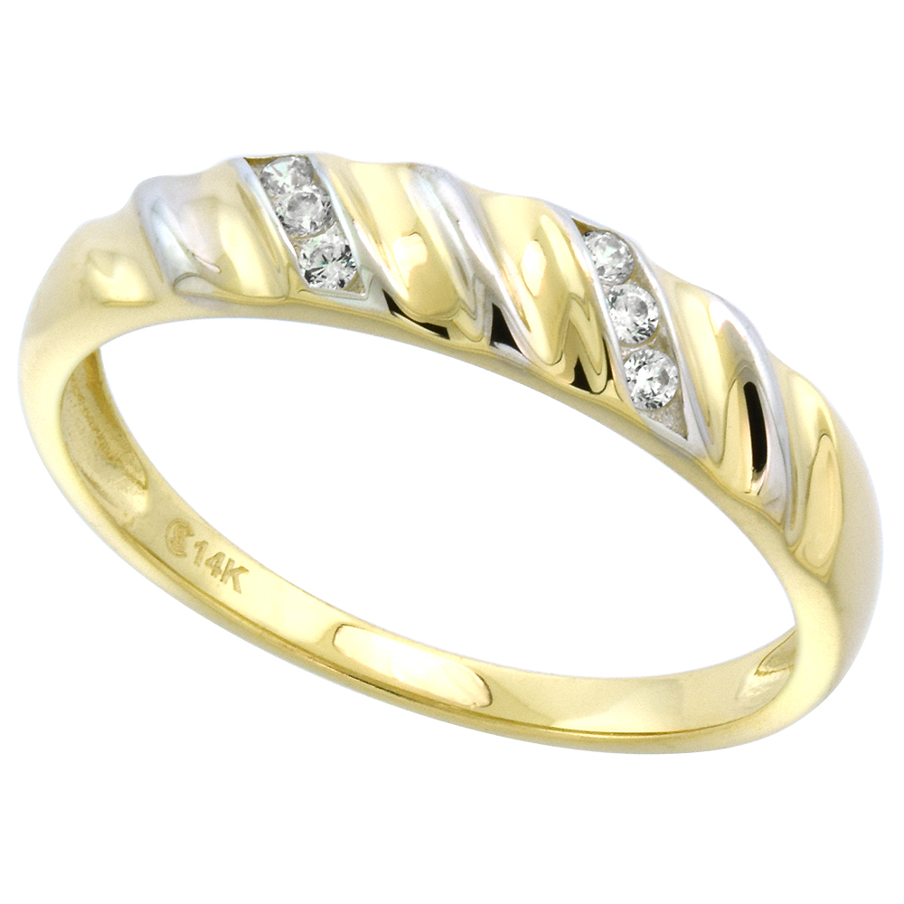 14k Yellow Gold Cubic Zirconia Wedding Band for Men Groove 4mm, size 8-14