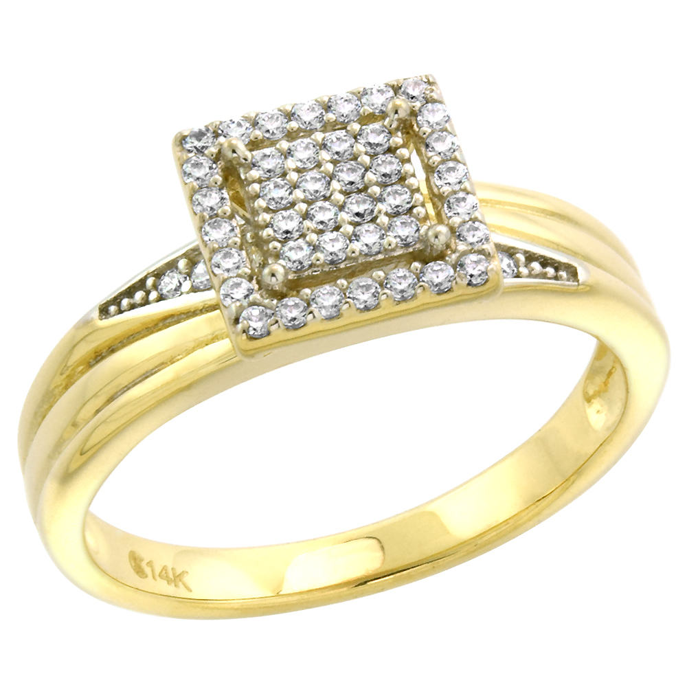14k Yellow Gold Cubic Zirconia Halo Pave Ladies Engagement Ring Rectangular, size 5-10