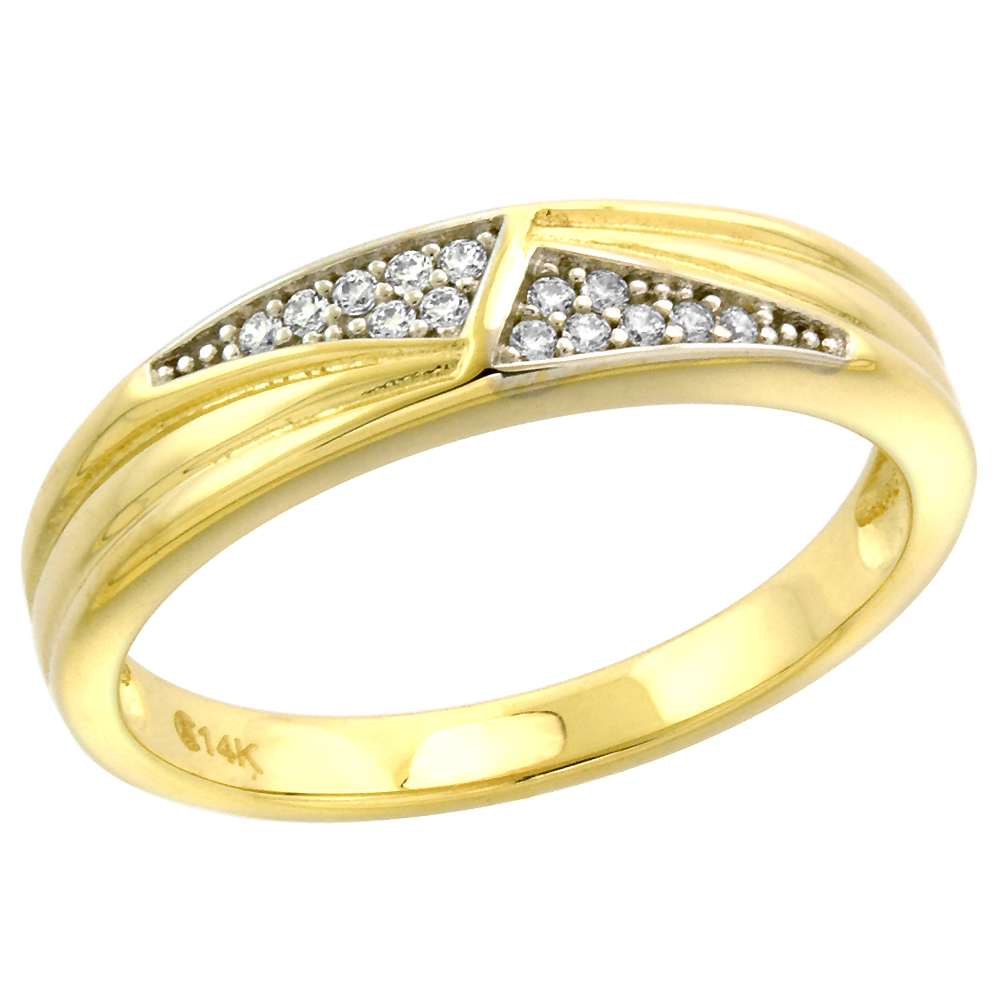 14k Yellow Gold Cubic Zirconia Wedding Band for Women 4mm Pave Triangle, size 5-10