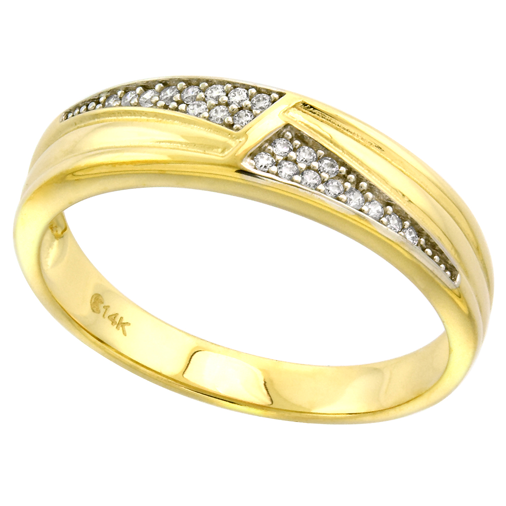14k Yellow Gold Cubic Zirconia Wedding Band for Men 5mm Pave Triangle, size 8-14