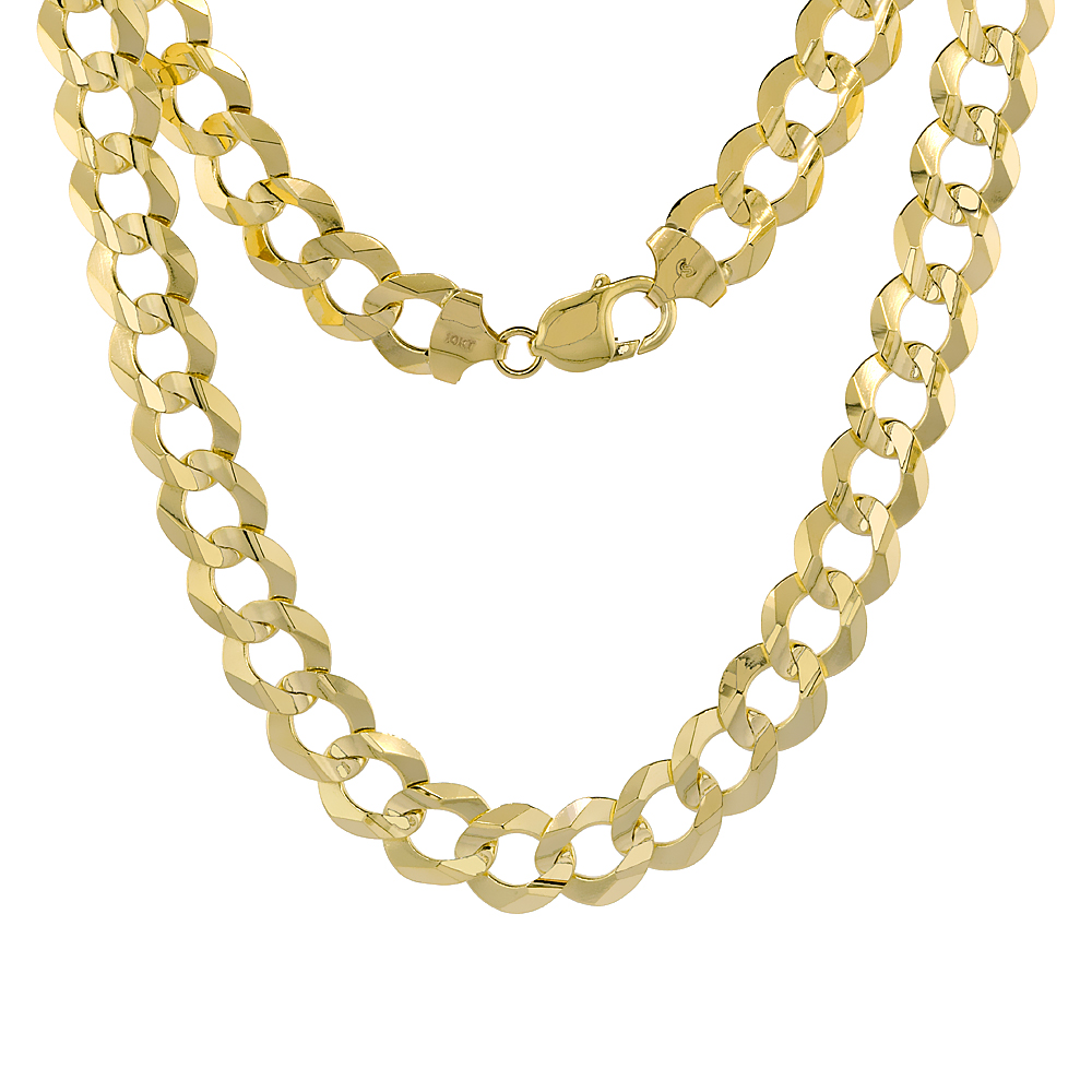10K Yellow Gold Curb Link Chain Necklace Concaved Beveled Edges 12.2mm 22 - 30 inch