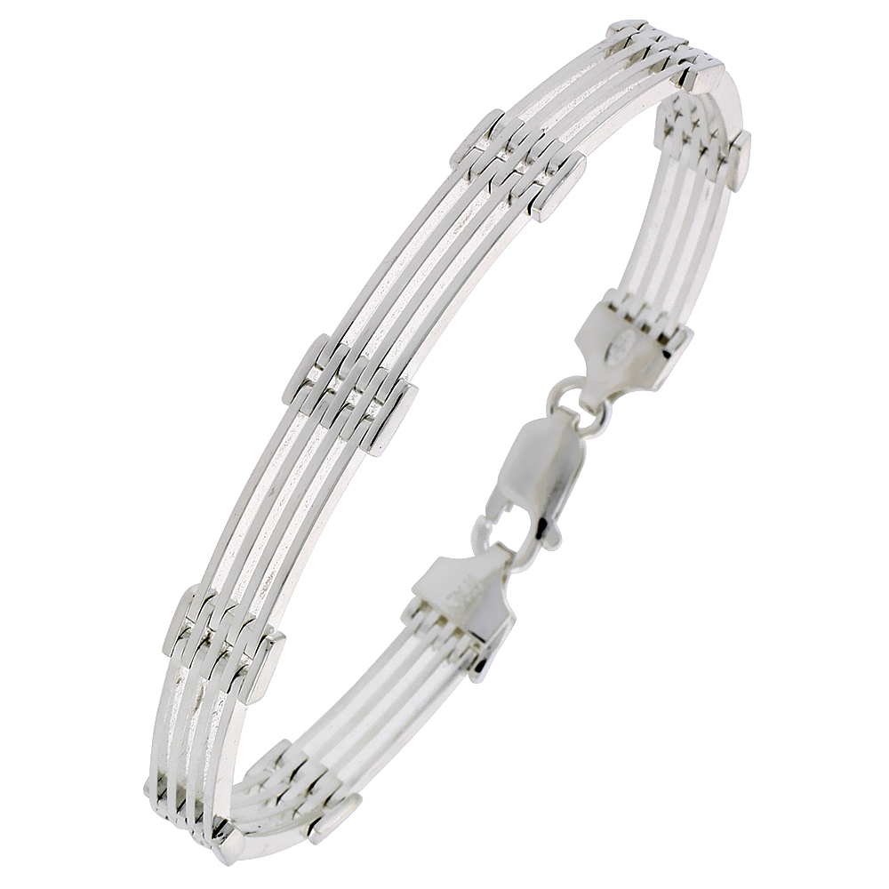 Sterling Silver Italian Binario ( BAR ) Bracelet 7", 8" and 9 inch