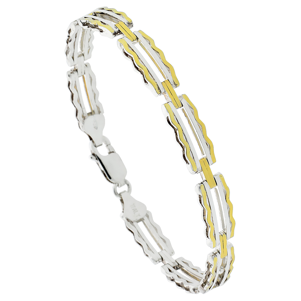 Sterling Silver 2-tone Italian Bar Bracelet, 1/4 inch 