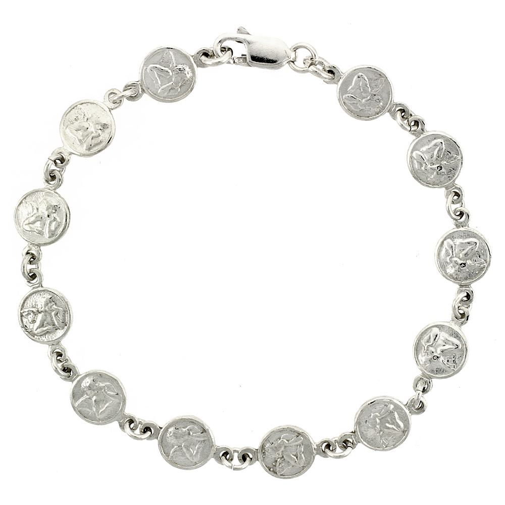 Sterling Silver Guardian Angels Bracelet, 5/16 inch wide