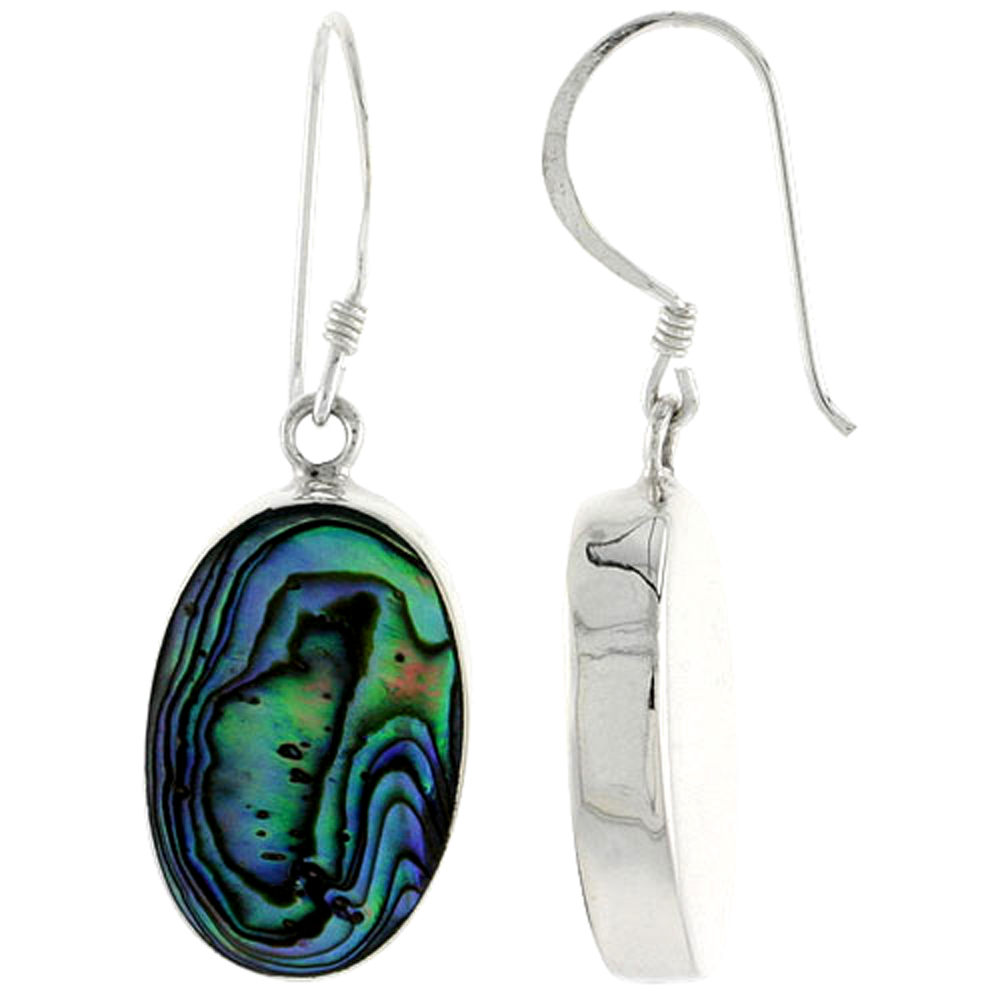 Sterling Silver Oval Abalone Inlay Earrings, 7/8 inch (22 mm) tall 