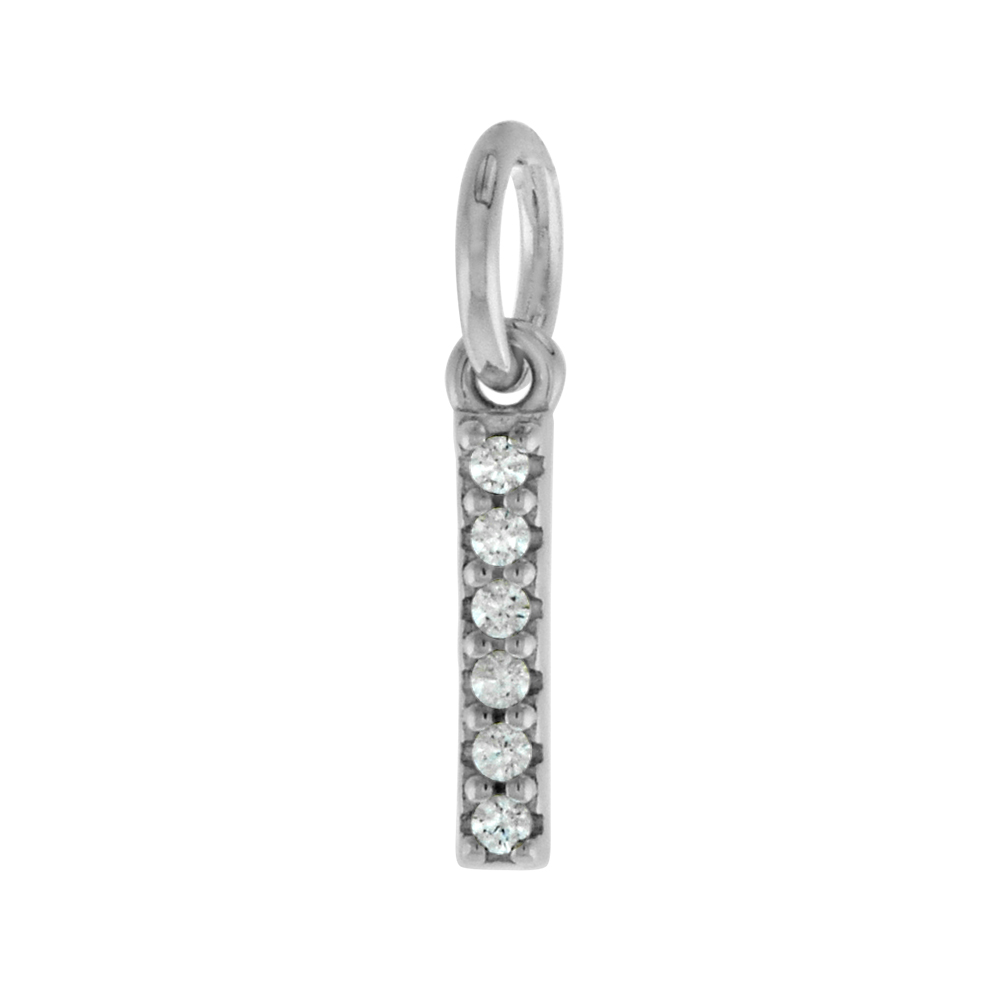 Very Tiny Sterling Silver CZ Block Initial I Pendant for Women Rhodium Finish 1/4 inch tall
