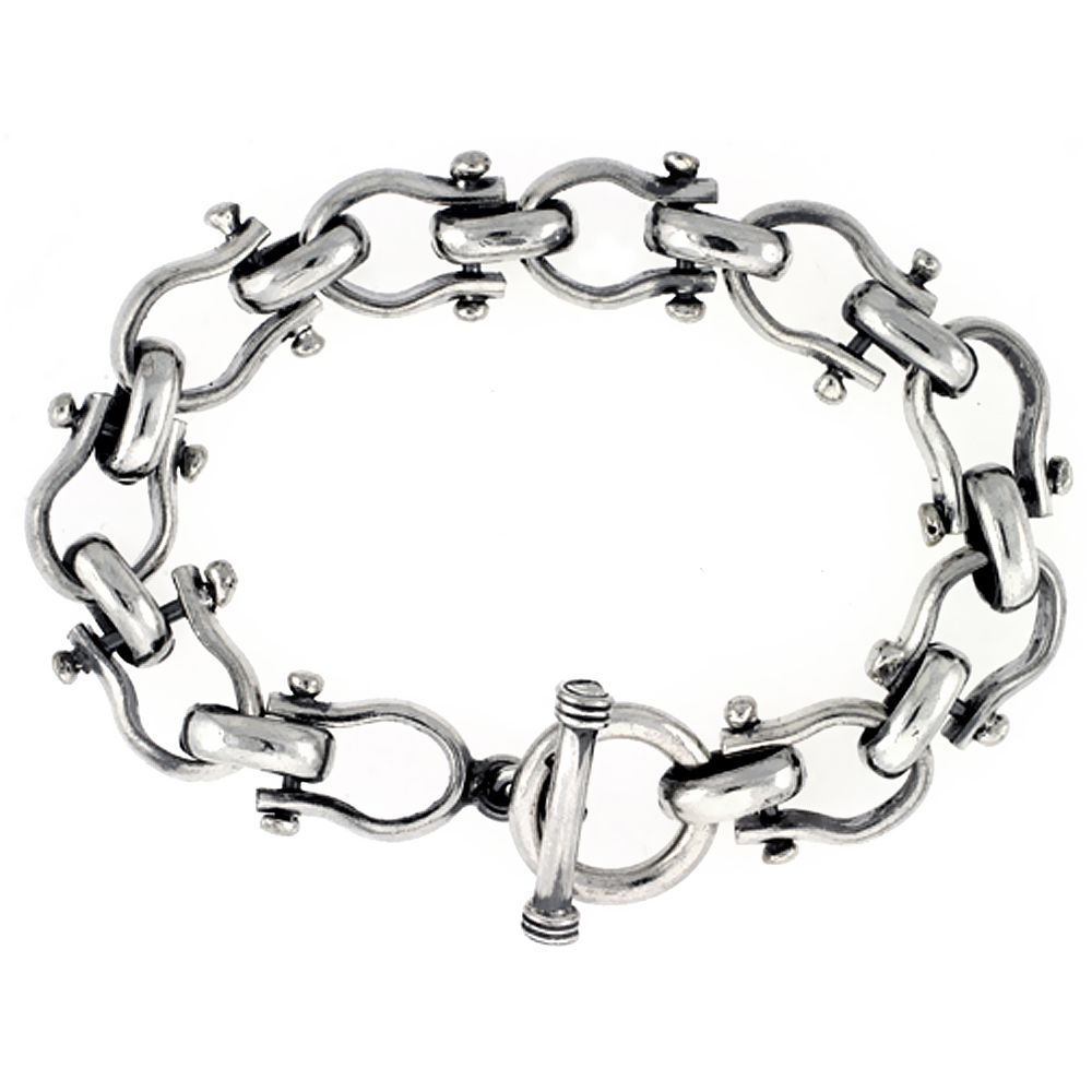 Sterling Silver Large Horse Bit Equestrian Link Bracelet sizes 8, 8.5 & 9 inch