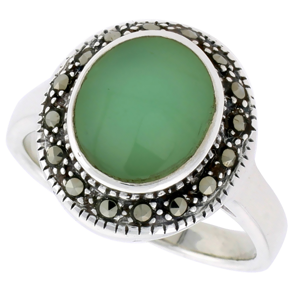 Sterling Silver Ring, w/ 10mm Round-shaped Green Resin, 5/8 inch (15 mm) wide