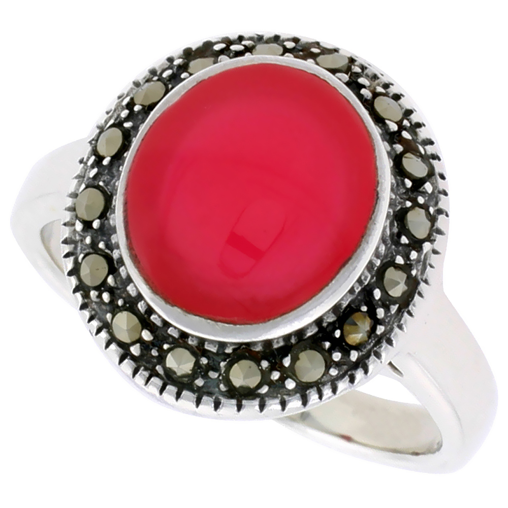 Sterling Silver Ring, w/ 10mm Round-shaped Red Resin, 5/8 inch (15 mm) wide