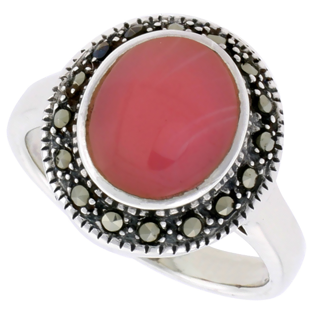Sterling Silver Ring, w/ 10mm Round-shaped Pink Mother of Pearl, 5/8 inch (15 mm) wide
