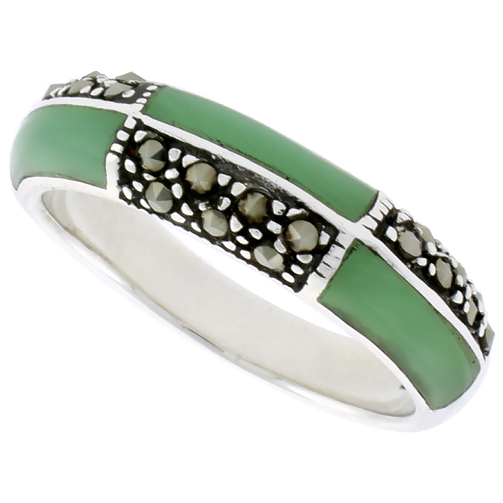 Sterling Silver Dome Ring w/ Green Resin, 1/4 inch (6 mm) wide