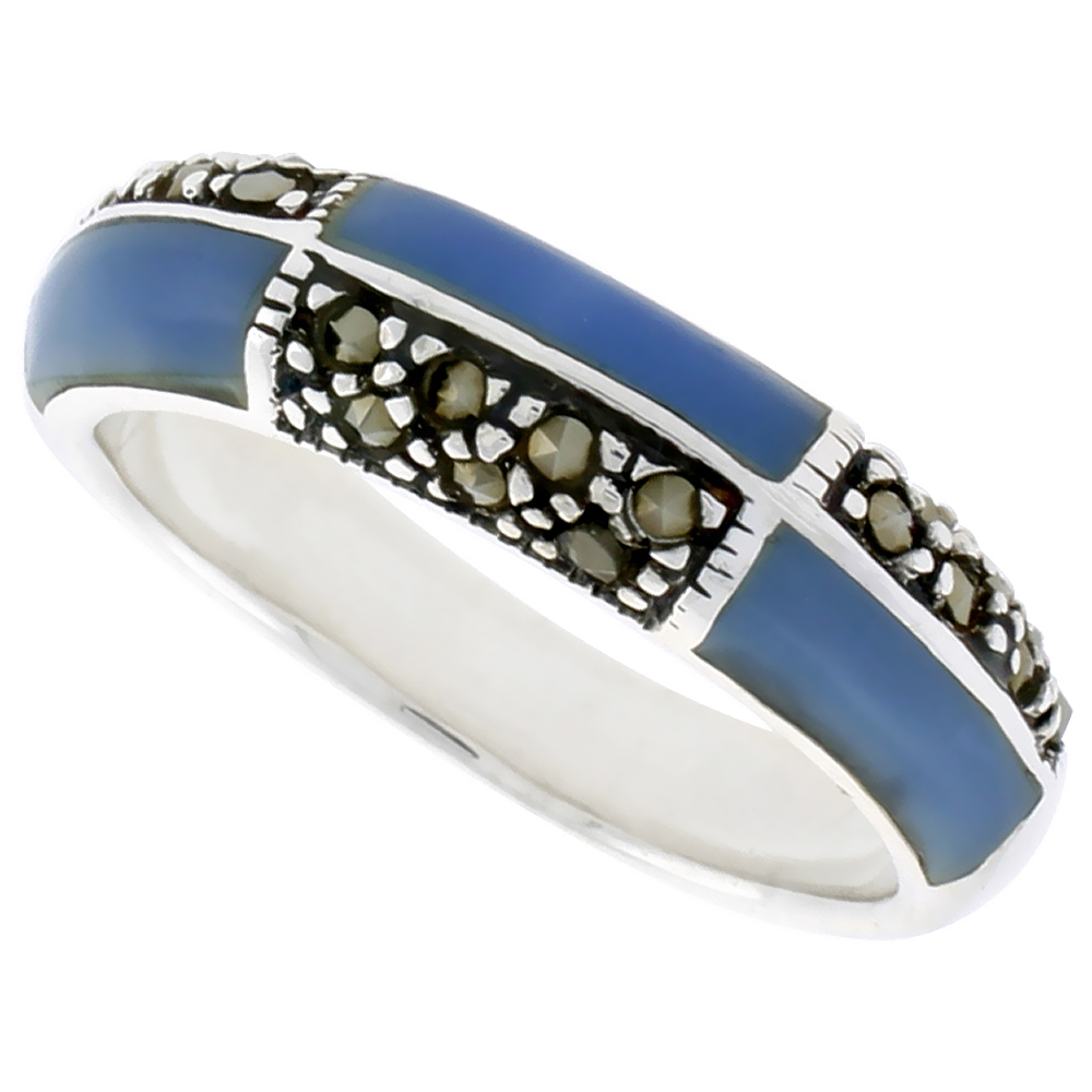 Sterling Silver Dome Ring w/ Blue Resin, 1/4 inch (6 mm) wide