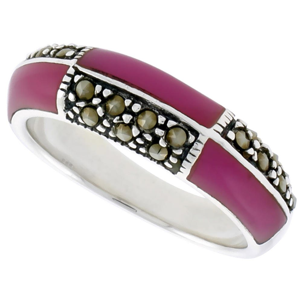 Sterling Silver Dome Ring w/ Purple Resin, 1/4 inch (6 mm) wide