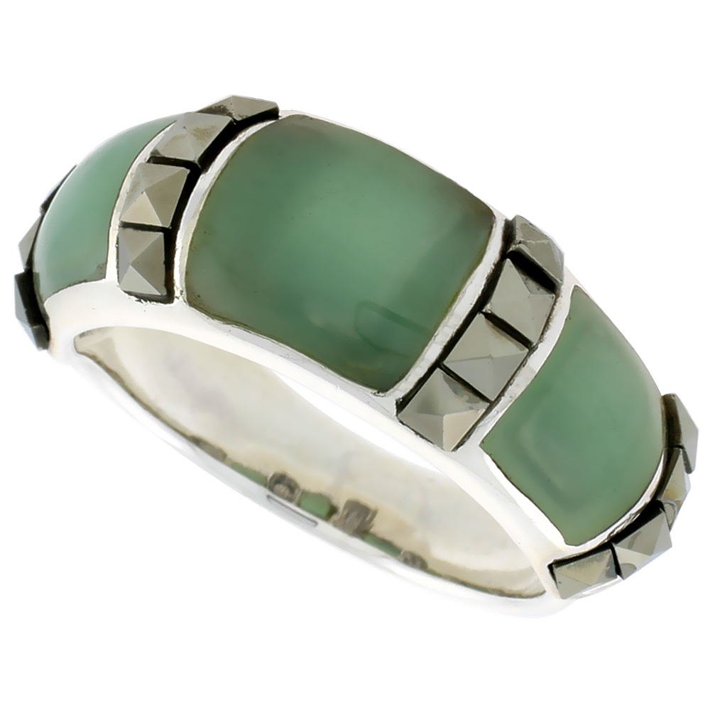 Sterling Silver Marcasite Ring for Women Domed Asorted Colors Oxidized Antiqued 5/16 inch