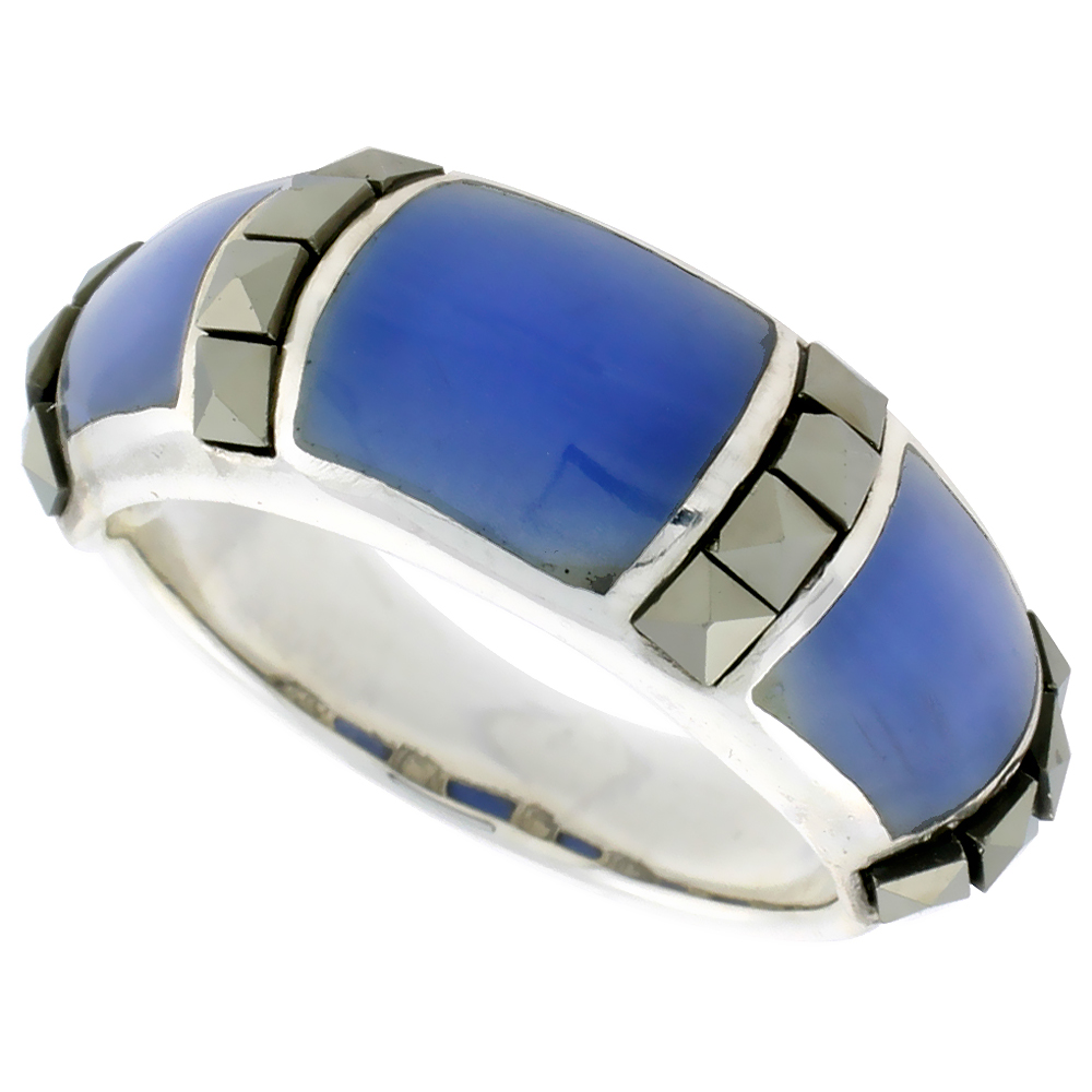 Sterling Silver Marcasite Ring for Women Domed Asorted Colors Oxidized Antiqued 5/16 inch