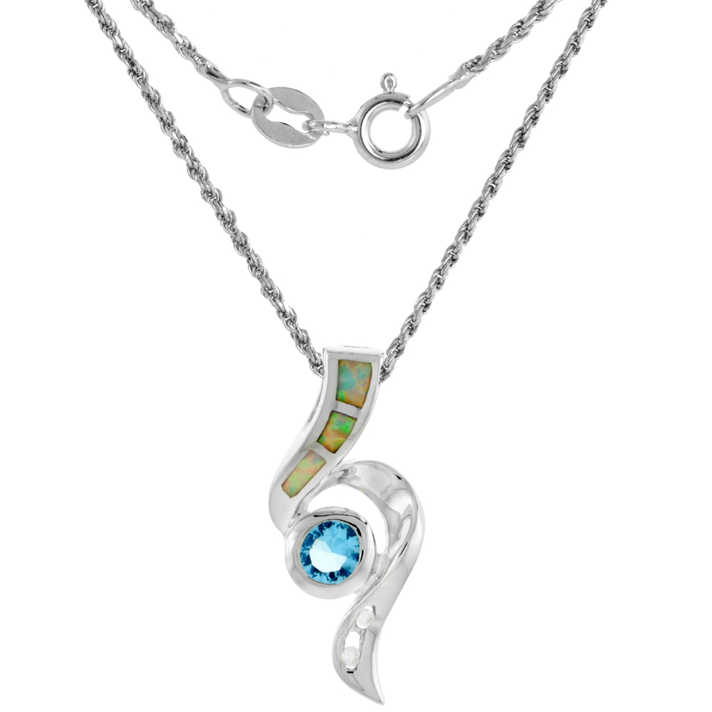 Sterling Silver Synthetic Pink Opal Necklace Amethyst CZ Cubic Zirconia Accent 1 1/8 inch Rope Chain