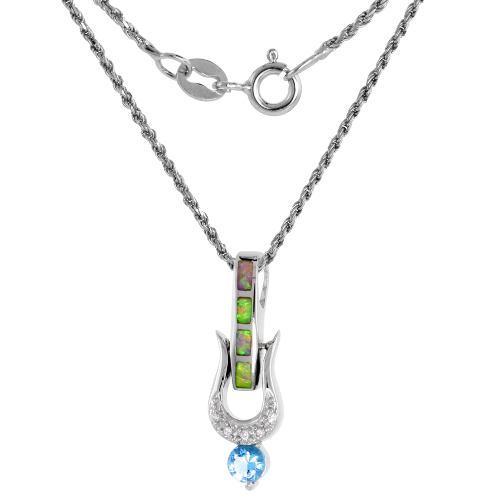 Sterling Silver Synthetic Pink Opal Horseshoe Necklace Women Amethyst CZ 5mm 1 inch Rope Chain